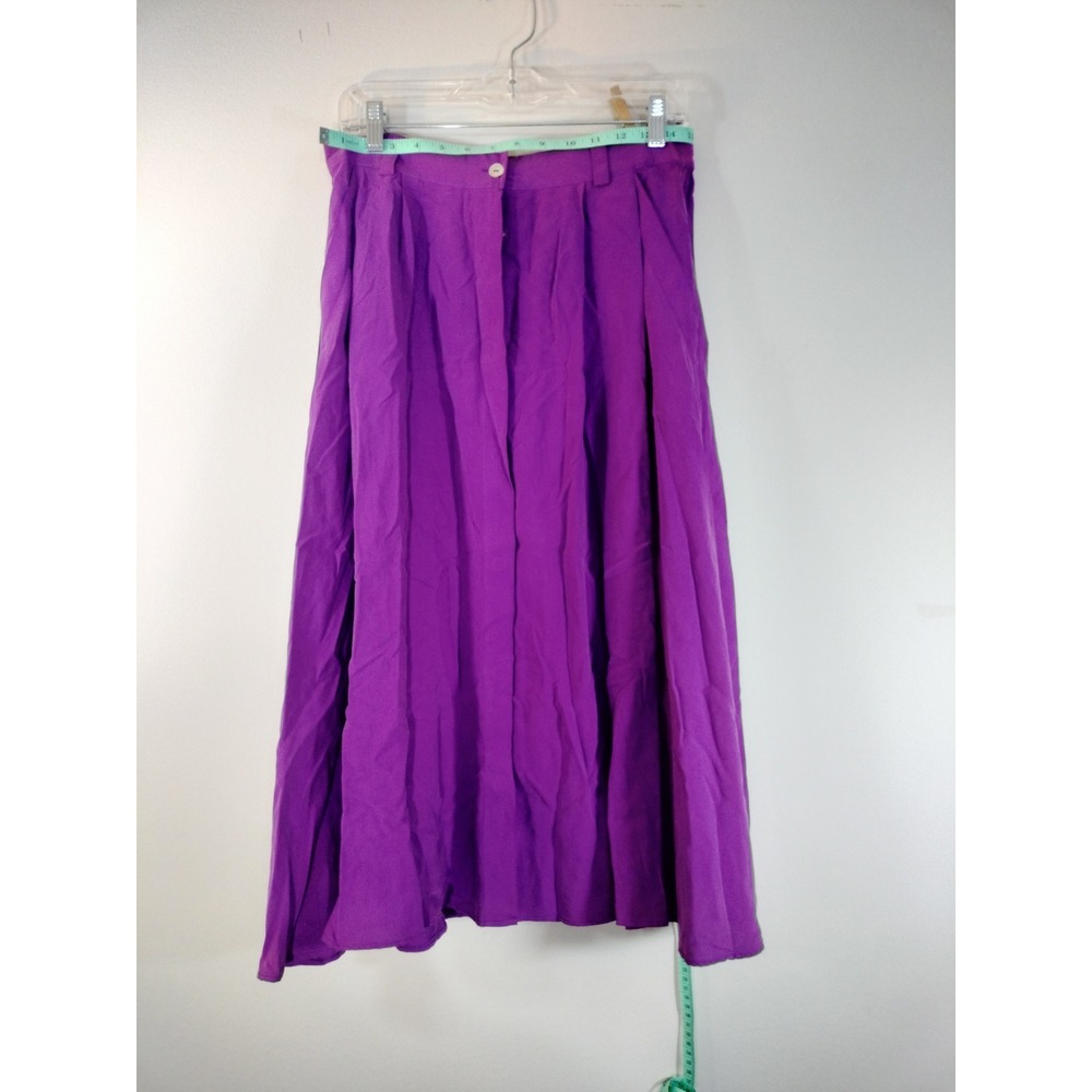 Richard Malcolm Vintage Purple 100% Silk Pleated Midi Skirt w/Pockets